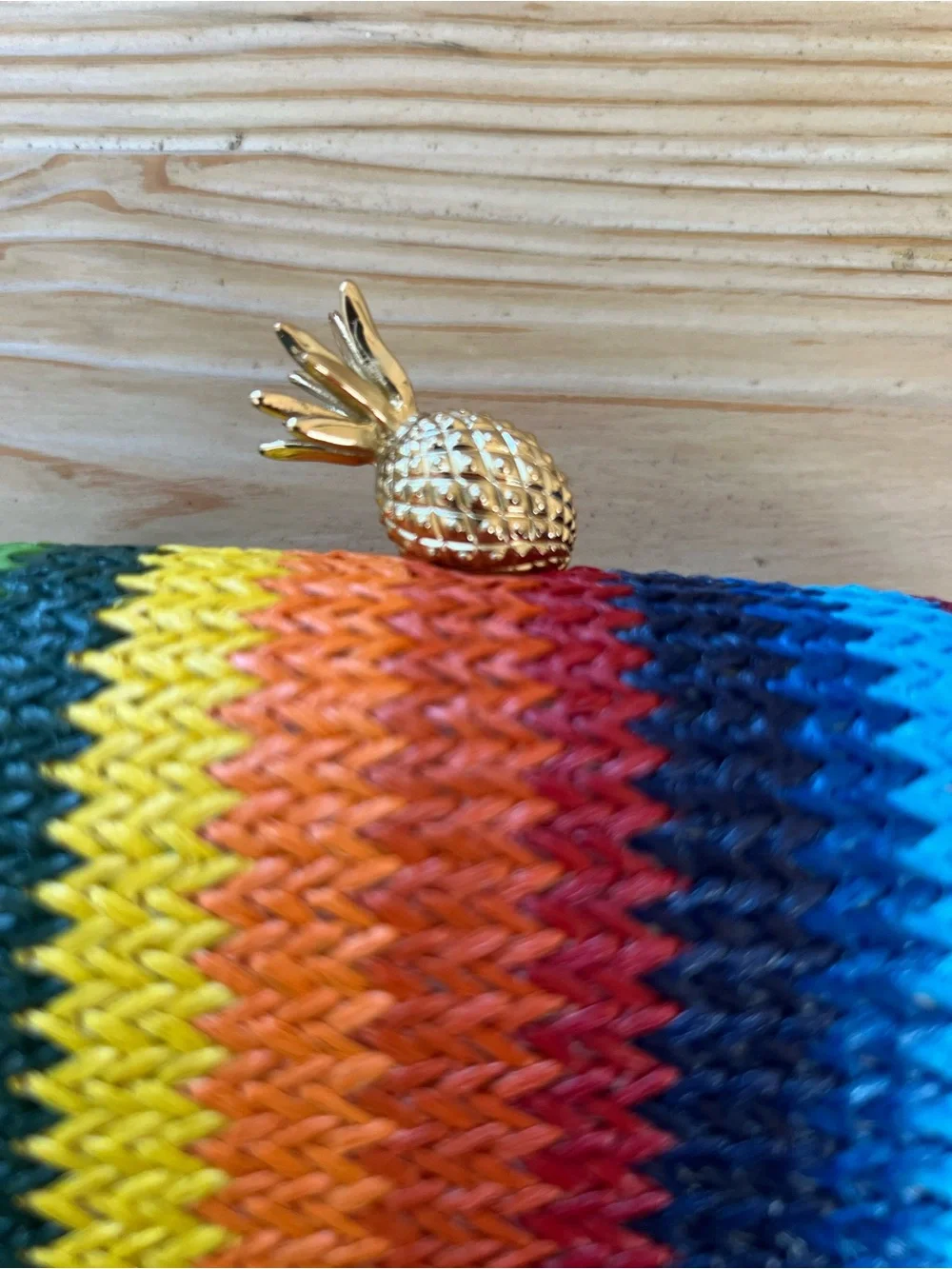 Bam Forever Rainbow Woven Clutch with Gold Pineapple Clasp